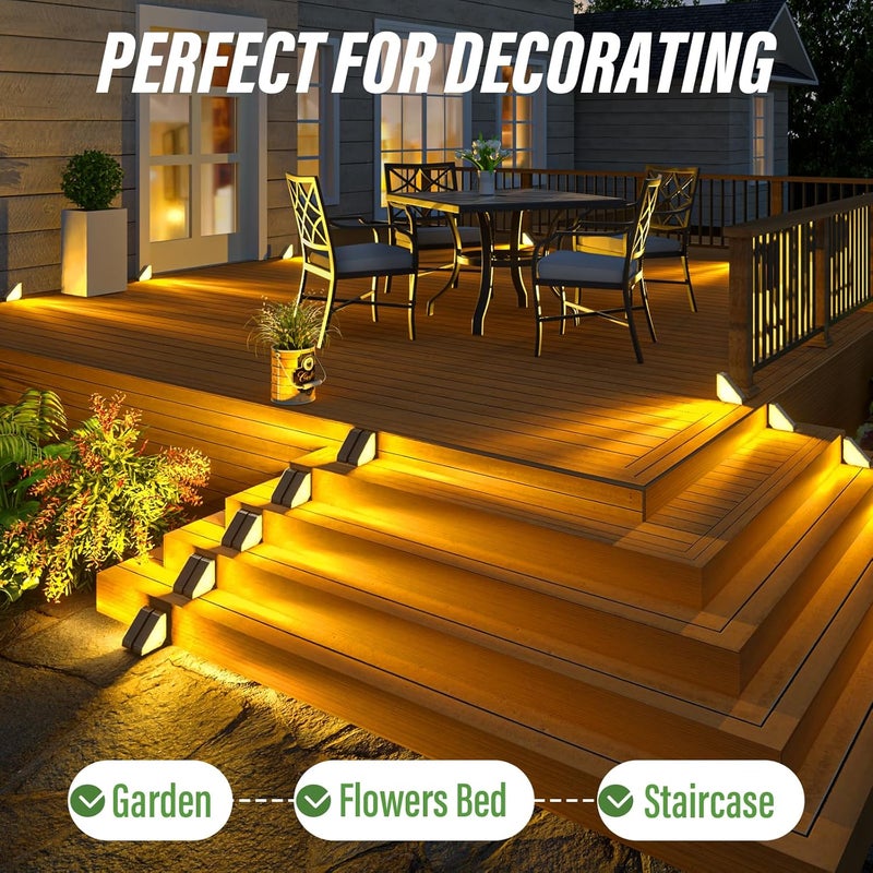 JSOT Solar Step Stair Lights Outdoor Yard Decor 12 Pack, IP65 Waterproof Deck Lighting for Outside Solar Powered, Solar Garden Light Decor for Fence, Backyard, Front Porch Step, Balcony, Wall, Patio - Image 2